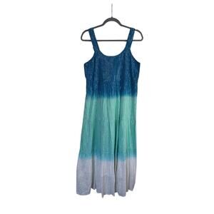 Linda Anderson Blue Green Ombre Beach Flowy Sundress Maxi Dress, Size Small